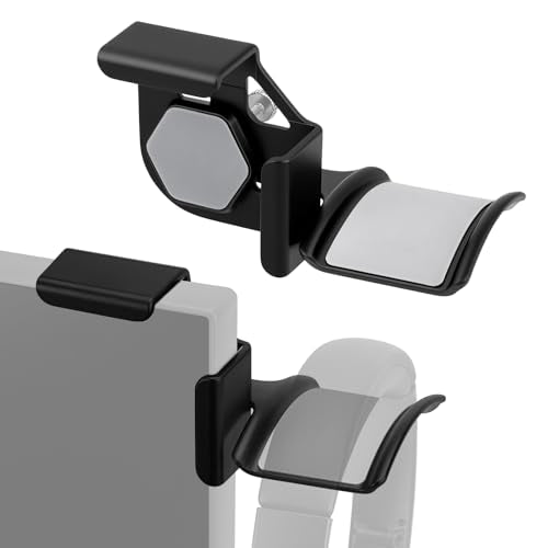 GEEKRIA Clamp-On Headphone Holder for Monitor, Screen Mount Headset Hook, Space-Saving Gaming Headphone Hanger Compatible with Sennheiser, Bose, Sony, Beats, Razer (Black, 2 Pack) - color: Black