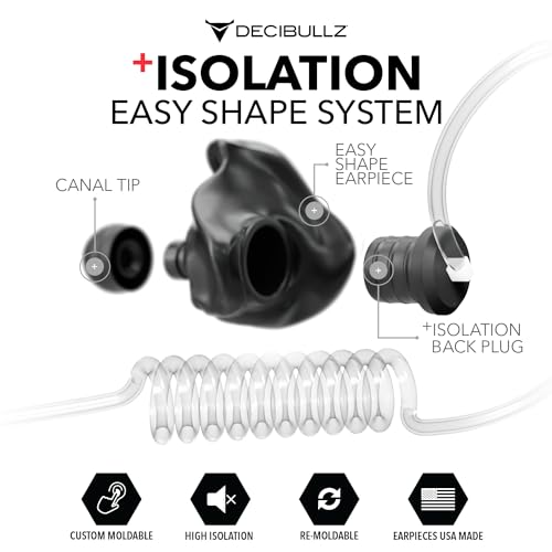 Decibullz Custom Molded Security Radio Surveillance Earpiece Set, Thermo-Fit Designed for Clear Acoustic Tube Radios, Isolation - style: Isolation Earpieces