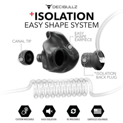 Decibullz Custom Molded Security Radio Surveillance Earpiece Set, Thermo-Fit Designed for Clear Acoustic Tube Radios, Isolation - style: Isolation Earpieces