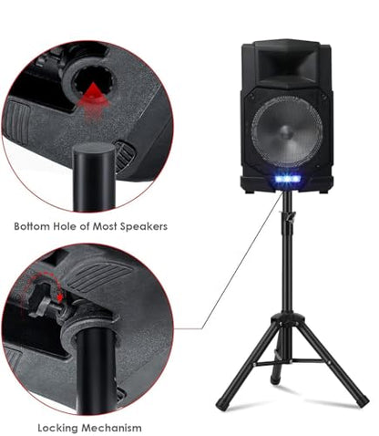 Universal Speaker Stand Tripod, Adjustable Height Range from 30 inches to 44 inches, can Support up to 100 pounds, Easy to Move, Strong Stability, Black Color