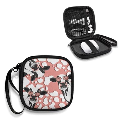 Earbuds Case Headset Carrying Case Cow Portable Earphone Box Phone Accessories Organizer with Zipper Handle Mesh Inner Pocket - color: Cow