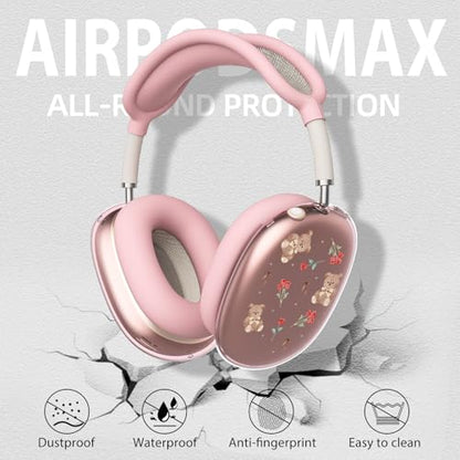Cute Floral Bears Clear Case for Airpods Max Headphones Lovely Rose Flowers Soft TPU Ear Cups Cover Anti-Scratch Silicone Ear Pad Protective Case 53 Headband Cover for Apple Airpods Max - color: Rose bear 07