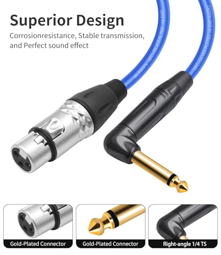 2Pack XLR Female to 1/4 TS Right Angle,6.35mm Mono 1/4 TS Right Angle to 3Pin XLR Female Audio Cable,20AWG 6N OFC+Silver Plated HI-END Audio Cable-6Feet - size: 6Feet（2Pack）
