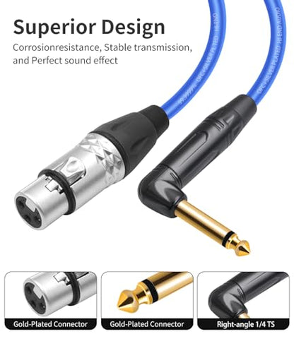 2Pack XLR Female to 1/4 TS Right Angle,6.35mm Mono 1/4 TS Right Angle to 3Pin XLR Female Audio Cable,20AWG 6N OFC+Silver Plated HI-END Audio Cable-6Feet - size: 6Feet（2Pack）