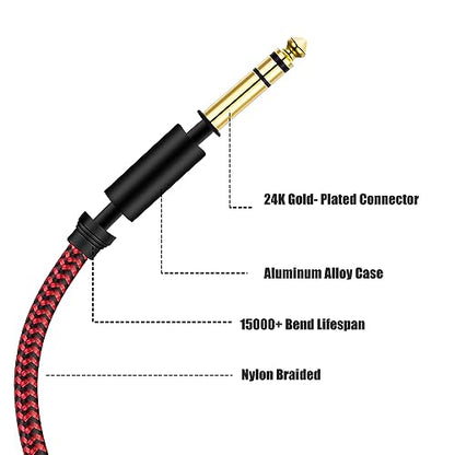 1/4 Inch TRS Instrument Cable 10Ft, 6.35mm TRS to 6.35mm TRS Stereo Audio Cable Male to Male Right-Angle-to-Straight for Electric Guitar, Bass, Keyboard,Mixer,Amplifier,Speaker,Equalizer.…red - color: Red, size: 10Ft