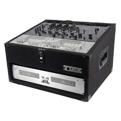 Odyssey CXC902 Econo Carpeted Combo Rack: 9u Top, 2u Bottom | Mount a mixer up high and amps down low, plush covering, 19 inch rails, one-piece mobile rig for gigs and events