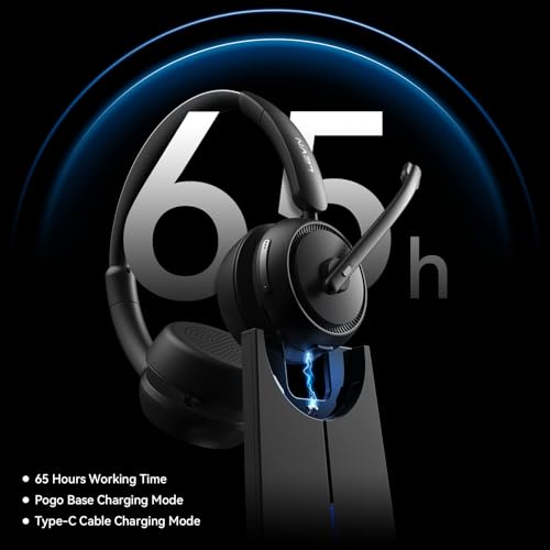 Wireless Headset with Mic for Work, Bluetooth Headset with Microphone AI Noise Cancelling & Mute Button, Wireless Headphones with Mic for Work/Home/Office/Call Center/PC/Laptop/Computer/Teams/Zoom