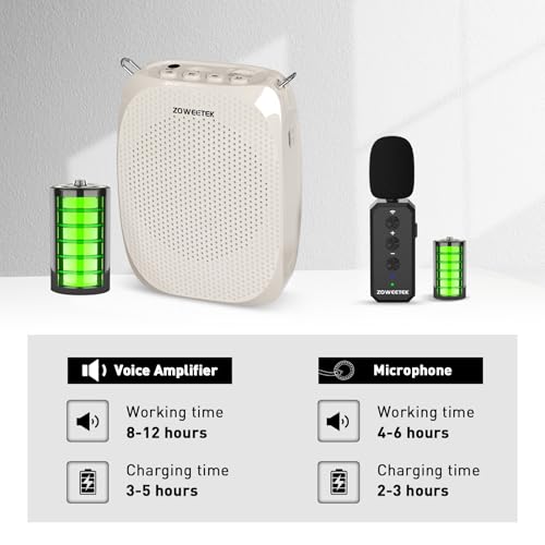 ZOWEETEK Wireless Voice Amplifier with Lavalier Mic for Teachers | Lapel Clip Mic, Speaker, Mini Design,for Speech, Meeting, Yoga, Classroom, Rechargeable,Pearl White - color: Pearl white