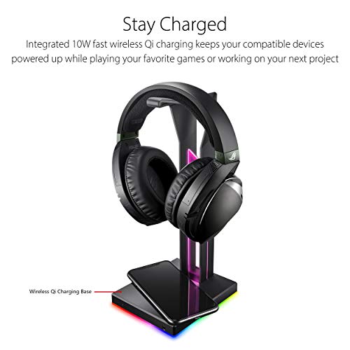 ASUS ROG Throne Qi Gaming Headset Stand - Wireless Charging | 2 USB Ports & Aux Input | Arc Design for Stable & Secure Storage | Built-in DAC & Amplifier for Immersive Audio | Aura Sync RGB Lighting