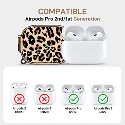 for AirPods Pro 2nd/1st Case with Safety Lock, Magsafe Compatible, Leopard | Double Secure Lock,Drop Protection,Two-Piece Design,with Gold Keychain, Anti Lost, Dustproof, Cute AirPods Pro 2nd/1st Case - color: Brown + Yellow, size: AirPods Pro2/Pro1 Case