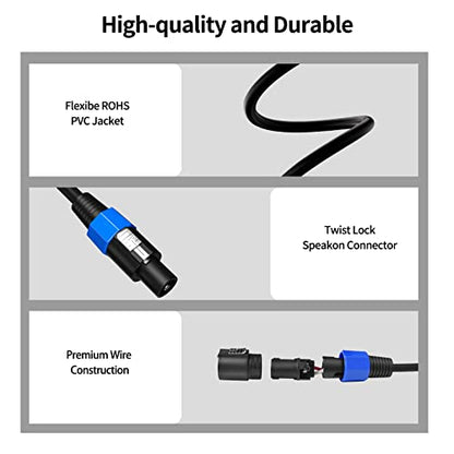 2-Pack 50ft Speakon to Speakon 12AWG Cable Twist Lock Pro Speaker Cord - size: 50 Feet