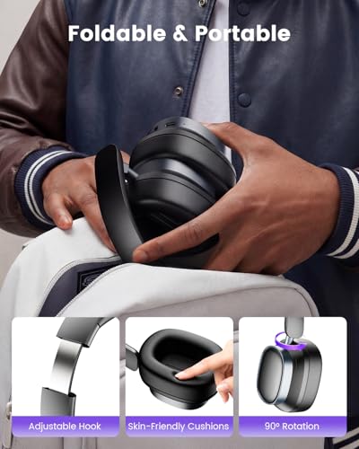 Active Noise Cancelling Headphones,78H Over Ear Headset | Bluetooth 6.0,Hi-Res,Low Latency,Foldable Bluetooth Headphones,Ideal for Travel,Workout,Office,Cellphone PC,Deep Black - color: Deep Black