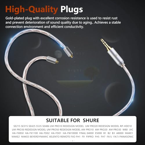 4 Core MMCX to 3.5MM for Shure MMCX Upgrade Cable for SE215 SE315 SE425 SE535 SE535LTD SE846 FH9 FA9 FH5S BGVP UE900s T2 T3 AK T8iE XELENTO Remote FH1 F9 F9PRO AM05 W80 3.94FT - size: 3.5MM