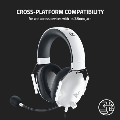Razer BlackShark V2 X 게이밍 헤드셋, PC용, 3.5mm 오디오 잭, 화이트 - color: 화이트., size: 3.5 mm (Pack of 1), style: PC