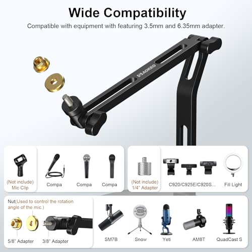 Mic Stand,Desk Mount Desktop Microphone Arm with 3/8" to 5/8" Adapter,Compatible Blue Yeti,HyperX QuadCast,SoloCast,Shure SM7B,MV7X