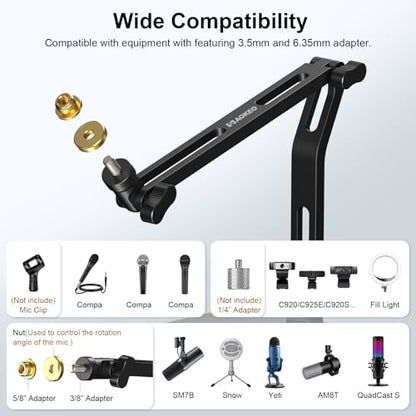Mic Stand,Desk Mount Desktop Microphone Arm with 3/8" to 5/8" Adapter,Compatible Blue Yeti,HyperX QuadCast,SoloCast,Shure SM7B,MV7X