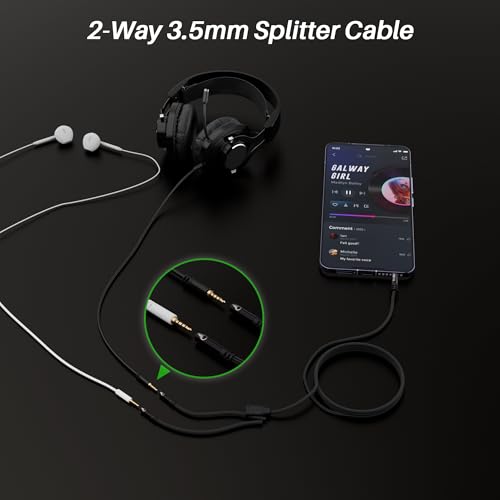 1/8inch Aux Headphone Splitter 2 Way Cable 3FT, 3.5mm 4-Pole Male to 2-Female Port Mic and Audio Stereo Y TRRS Adapter, Compatible with Headset Earphone PS4 Xbox PC Laptop MP3 players Phone Tablet - size: 3FT