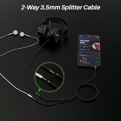 1/8inch Aux Headphone Splitter 2 Way Cable 1.5FT, 3.5mm 4-Pole Male to 2-Female Port Mic and Audio Stereo Y TRRS Adapter, Compatible with Headset Earphone PS4 Xbox PC Laptop MP3 players Phone Tablet - size: 1.5FT