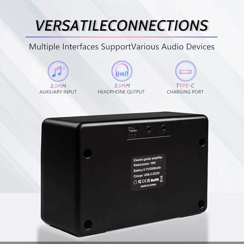 AZOR 10W Mini Guitar Amp, Rechargeable Portable Amp for Travel | Clean/Drive switchable, 6H battery life, 3.5mm headphone jack for silent practice, lightweight for travel