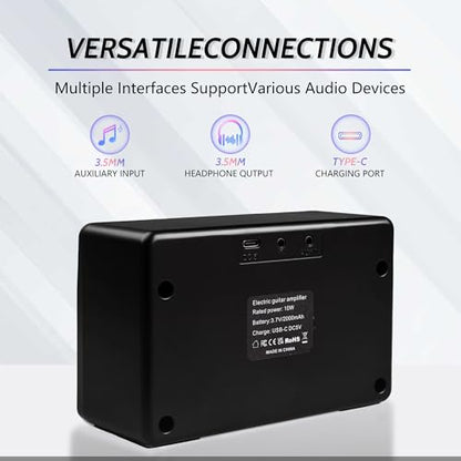 AZOR 10W Mini Guitar Amp, Rechargeable Portable Amp for Travel | Clean/Drive switchable, 6H battery life, 3.5mm headphone jack for silent practice, lightweight for travel