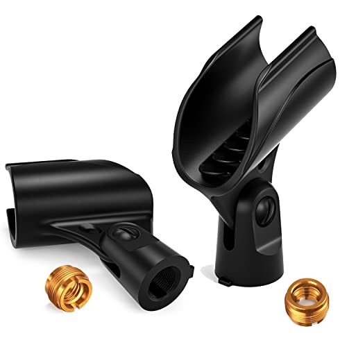 Moukey Microphone Mic Clip Holder for Mic Stand with 5/8" Male to 3/8" Female Adapter, 2-Pack