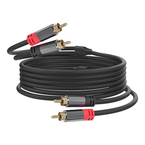 RCA Audio Cable, 2RCA to 2 RCA Cables Car Audio, 10ft | Male to Male, Shielded Cables with Braided Jacket and Gold-Plated Connectors – for Home Theater, Car, Amplifier, Speaker - size: 10ft