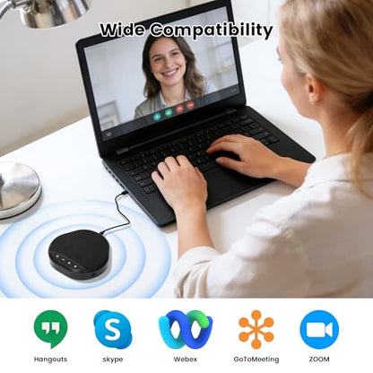 Conference Speakerphone with 360° Voice Pickup, AI Noise Reduction & Echo Cancellation, USB Plug and Play Desktop Microphone Speaker for Zoom, Teams, Home Office & Online Meetings