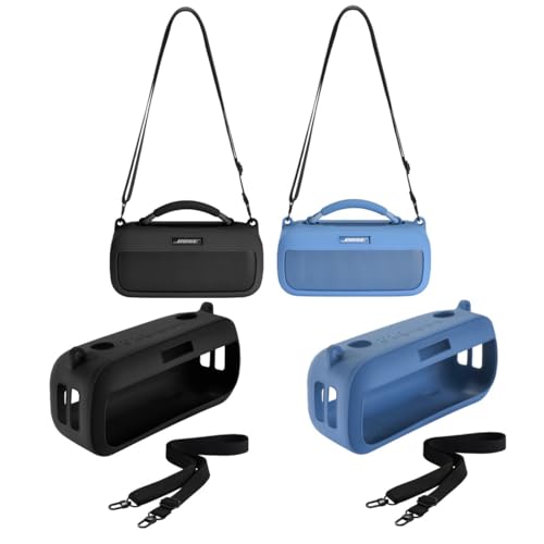 Protective Case for Bose SoundLink Max Speaker, Silicone Case Cover with Shoulder Strap for Bose SoundLink Max - color: Black