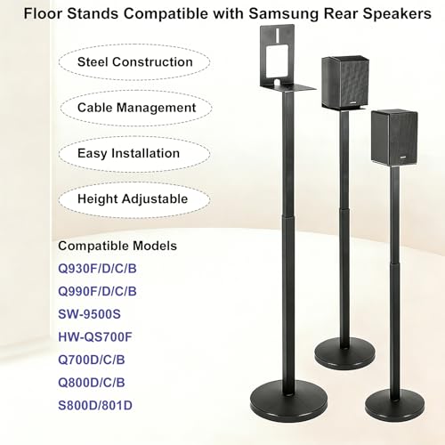 Speaker Floor Stands Pair for Samsung Rear Speakers 9500S/Q990F/930F, Height Adjustable (31.5" to 51") Audio Bracket with Cable Management, Black