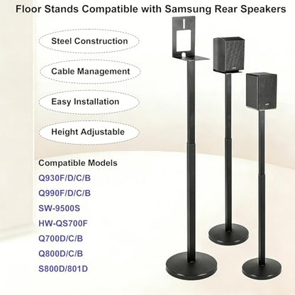Speaker Floor Stands Pair for Samsung Rear Speakers 9500S/Q990F/930F, Height Adjustable (31.5" to 51") Audio Bracket with Cable Management, Black