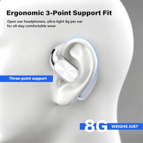 Open Ear Headphones, Over Ear Earbuds with Ergonomic Earhook,Powerful Sound - color: White