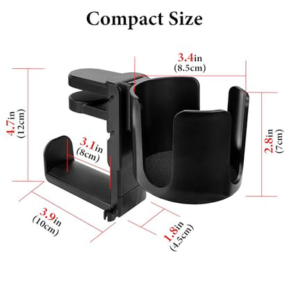 GEEKRIA 2 in 1 Headphone Hanger&Desk Cup Holder, Under Desk Clamp Rotatable Headset Compatible with Sennheiser, Bose, Beats, Razer, HyperX, Sony, Suitable for Coffee Mugs, Water Cups (Black) - color: Black