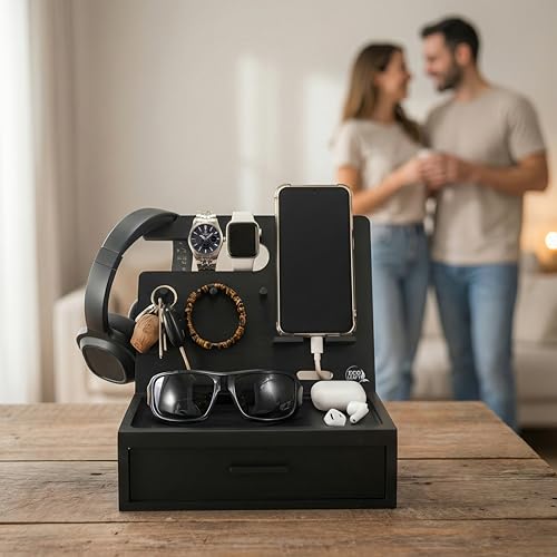 Nightstand Organizer for Men - Night Stand, Bedside or Dresser (Black) - color: Black