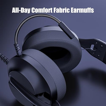 WIRWTRU Wired Gaming Headset for PS5, Xbox, Xbox Series X|S, PC, PS4 | 198g Lightweight Design, Noise Cancelling Microphone, Soft Earmuffs, 3.5mm Jack for Gaming & Work - color: Black