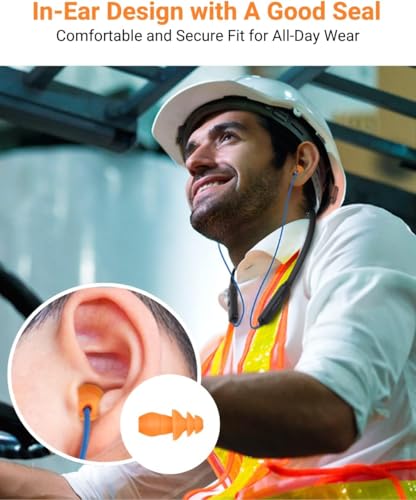 Bluetooth Work Headphones, OSHA-Compliant, 27dB NRR, 24H Playtime | Noise-Reduction Safety Earbuds | Bluetooth 5.4, 100 ft | aptX HD | Soft 3-Flange Silicone Ear Tips | Black-Black - color: Black with Black