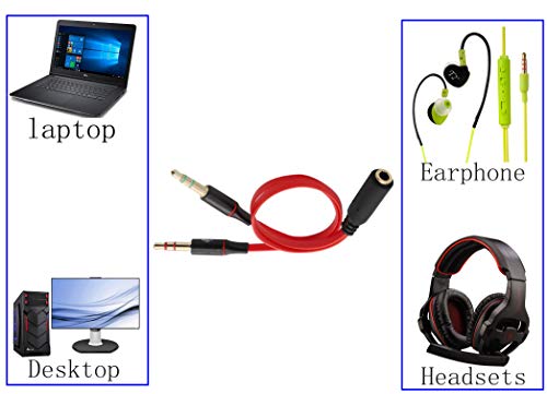 3.5mm AUX Headphone Y Splitter Cable 4-Pole 3.5mm AUX Female to 3-Pole 2x3.5mm Male Headset Mic & Stereo Audio Cable for PC Computer and Old Version Laptop Y Audio Flat Cable (20CM) (Red) - color: Red