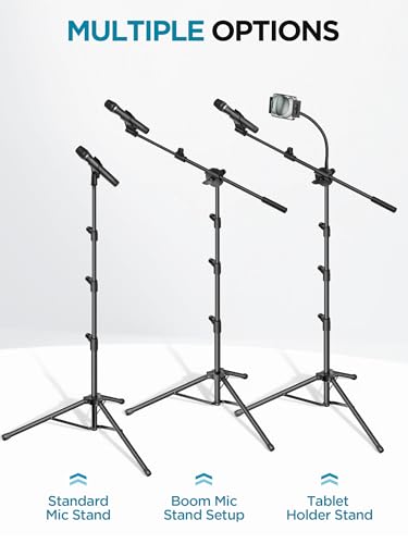 InnoGear 6 in 1 Microphone Stand Floor with Tablet Phone Holder & Low Profile Mic Stand with Magnetic Cable Management Desk Mount for Fifine AM8 K669B Blue Yeti HyperX QuadCast SoloCast AT2020