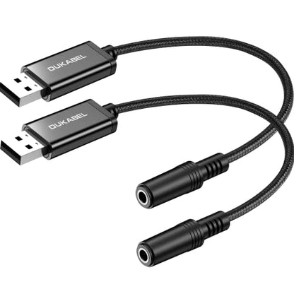 USB Headphone Adapter, External Sound Card for PC, PS4, PS5-25CM / 2Pack | TRRS-Mic Supported, DAC Chip, 16bit/48KHz, Compatible with Windows, PC, Laptop, Mac, Linux, Desktops, PS4, PS5 - size: 9.9 inch / 2-Pack
