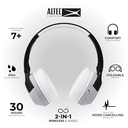 Altec Lansing Kid Safe Noise Cancelling Wireless Headphones 15H Battery, 85dB Volume Limit, Foldable Design Powerful Sound, Active Noise Cancellation Perfect for Kids Ages 7+ - color: Blackout Lavender