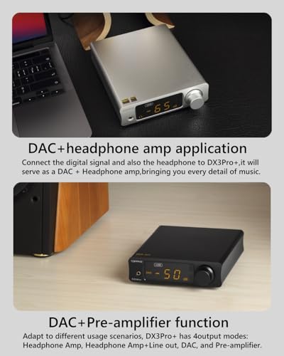 TOPPING DX3Pro+ LDAC Headphone Amplifier, ES9038Q2M Bluetooth 5.0 DAC, NFCA Audio Decoder, USB/Optical/Coax Inputs, with Remote Control, Headphone Amp, Line Out, Pre-Amp Function (Silver) - color: Silver