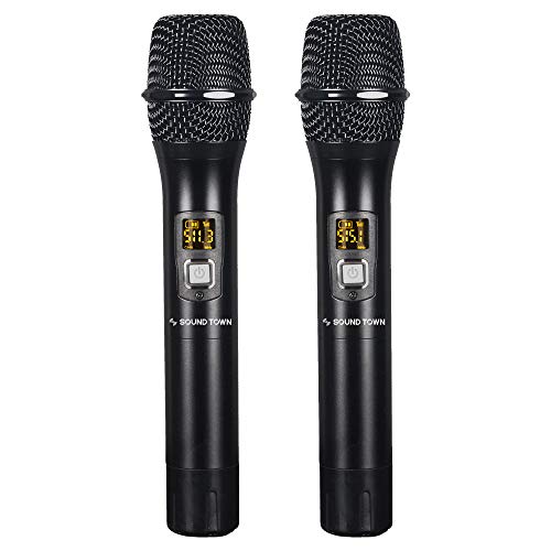 Sound Town 200-Channel Professional UHF Wireless Microphone System with 2 Handheld Microphones, for Church, Business Meeting, Outdoor Wedding and Karaoke - color: Solid Black