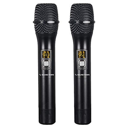 Sound Town 200-Channel Professional UHF Wireless Microphone System with 2 Handheld Microphones, for Church, Business Meeting, Outdoor Wedding and Karaoke - color: Solid Black