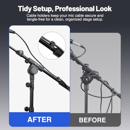 Phenyx Pro Adjustable Microphone Stand with Large Tray MA-S1 | 22 x 16 cm Tray, Adjustable Height, Dual Mic Clips, Carrying Bag, Live Streaming, Recording, Speeches