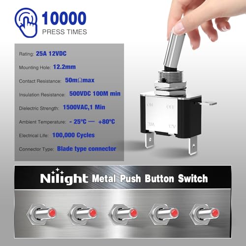 Nilight 3PCS Red LED Toggle Switch 12V 20A 3 Pin 2 Position ON Off SPS - color: 3PCS LED Switch Red