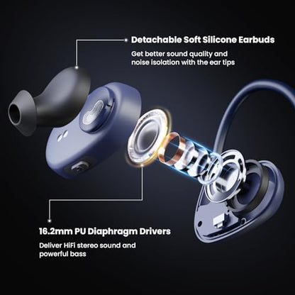 BASN AirS1 Air Conduction Headphones Open-Ear Bluetooth 5.3 Earbuds, Wireless ENC Sport Earphones with 16.2mm Driver, IPX5 Waterproof Headsets for Running,Cycling,Workout (Blue)