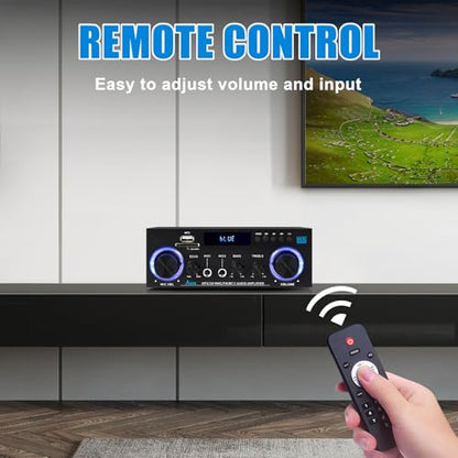 AK50 Bluetooth 5.0 Audio Amplifier 400W 2 Channel Stereo Receiver | with FM, Echo, AUX, USB, SD, MIC Inputs,for Passive Speakers and Active subwoofer - color: black-AK50