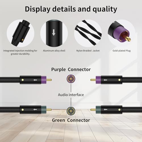 Tertullus RCA Audio Cables OFC Silver Plated Stereo Audio Interconnect Cable with Silver Plated Shielded Braid RCA Male to Male (3.28ft/1M, Black)