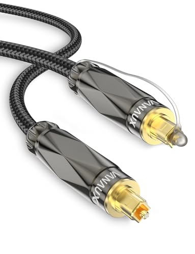 VANAUX Digital Optical Audio Cable,Toslink Cable[PMMA Fiber Optic, Full Metal Casing, Braided Jacket, Gold Plated] for Home Theater, Sound Bar, TV,PlayStation (6ft/2m) - size: 6.6 ft