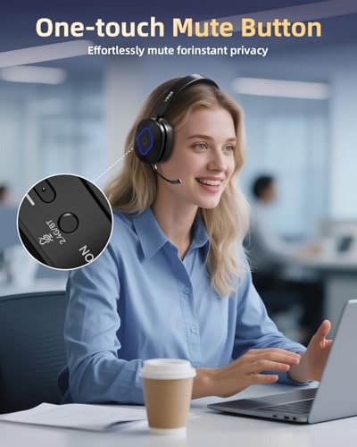 Wireless Headset with Mic for Work, Bluetooth Headset with Noise Cancelling | Wireless Headphones with Mic & USB Dongle, 40H & Mute, Ideal for PC/Call Center/Computer/Laptop/Study