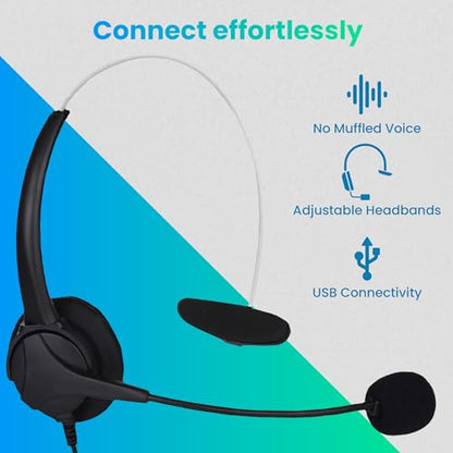 OTM Essentials Pro Headset, Noise-Canceling Headphones, On-Ear Design, in-Line Volume Control, Headset with Mic and USB, Quick Plug and Play